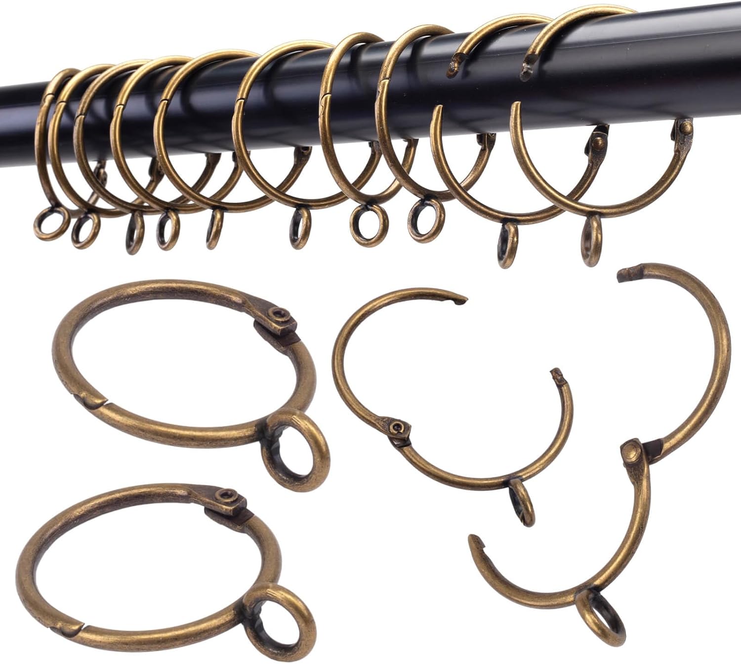 24PCS Openable Bronze Curtain Rings | Snap-Joint Design | Fits Rods Up to 1.8 | TXZWJZ