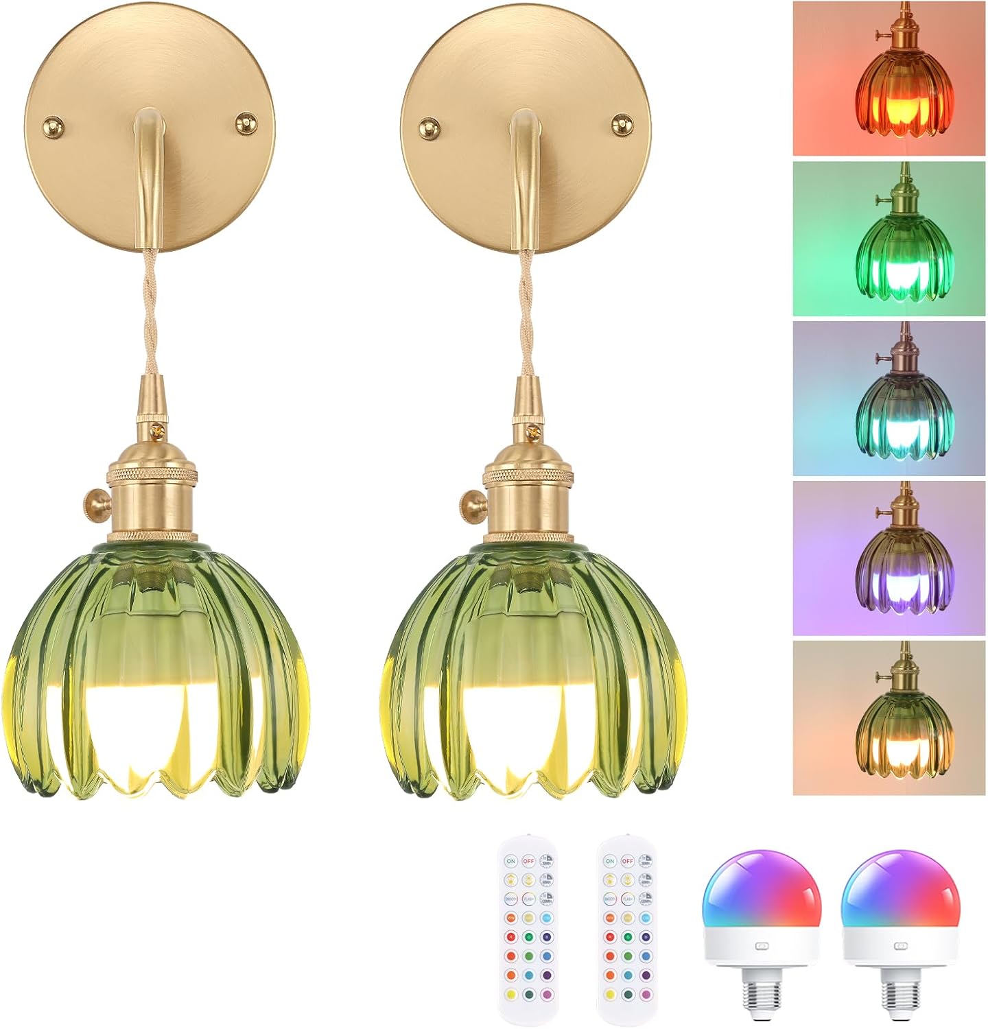 Battery Operated Wall Sconce with Green Tulip Shade for Decor