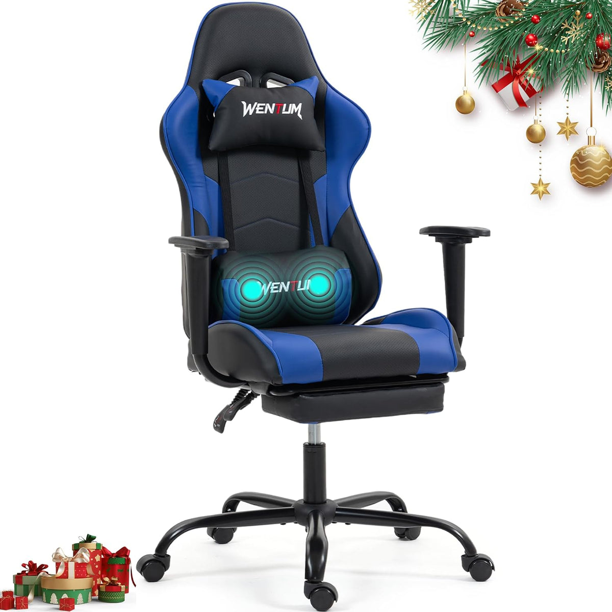 Gaming Chair with Footrest and Massage for Ultimate Comfort