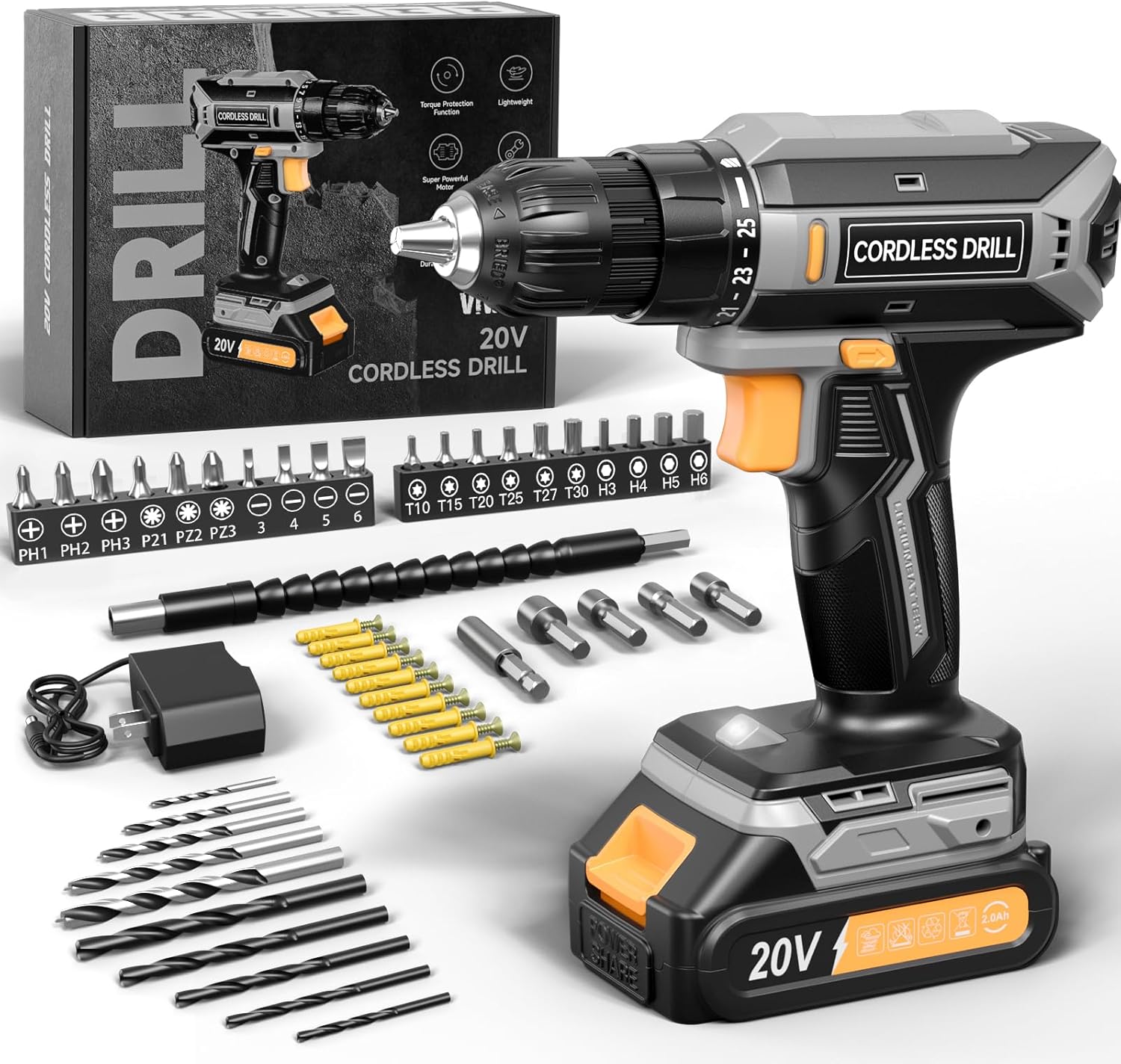 Cordless Drill Set with 20V MAX Power Pack for Home Projects