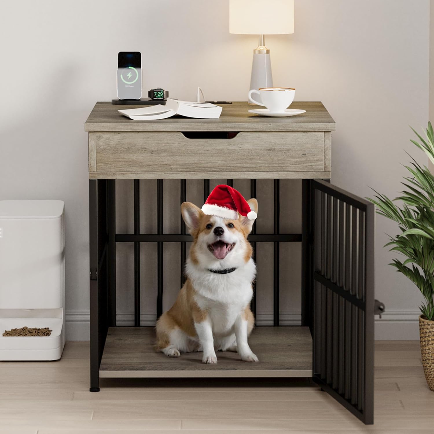 IRONCK Dog Crate Furniture for Small Dogs with Charging Station