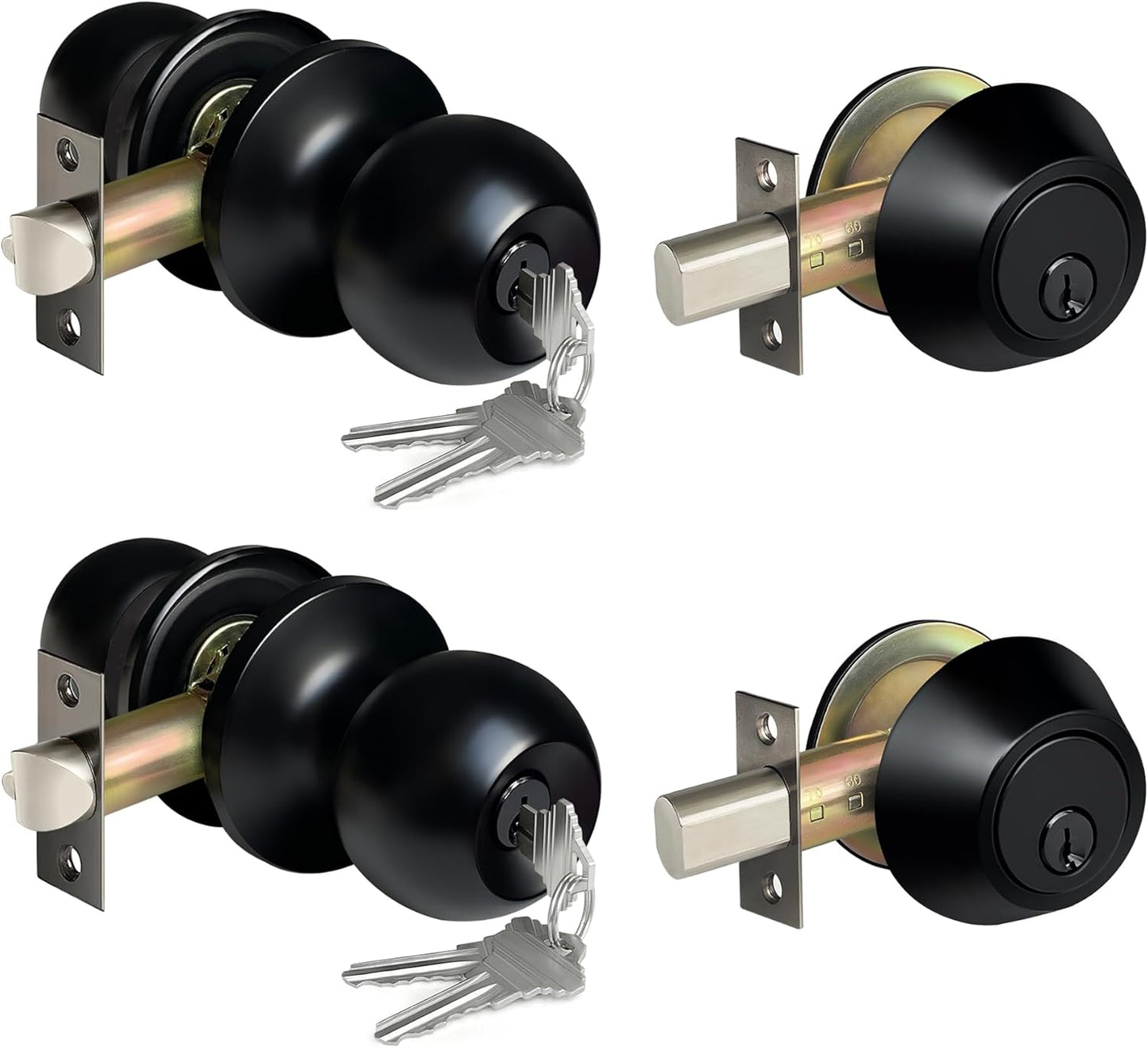Keyed Alike Entry Door Knobs and Deadbolts Combo Set in Black
