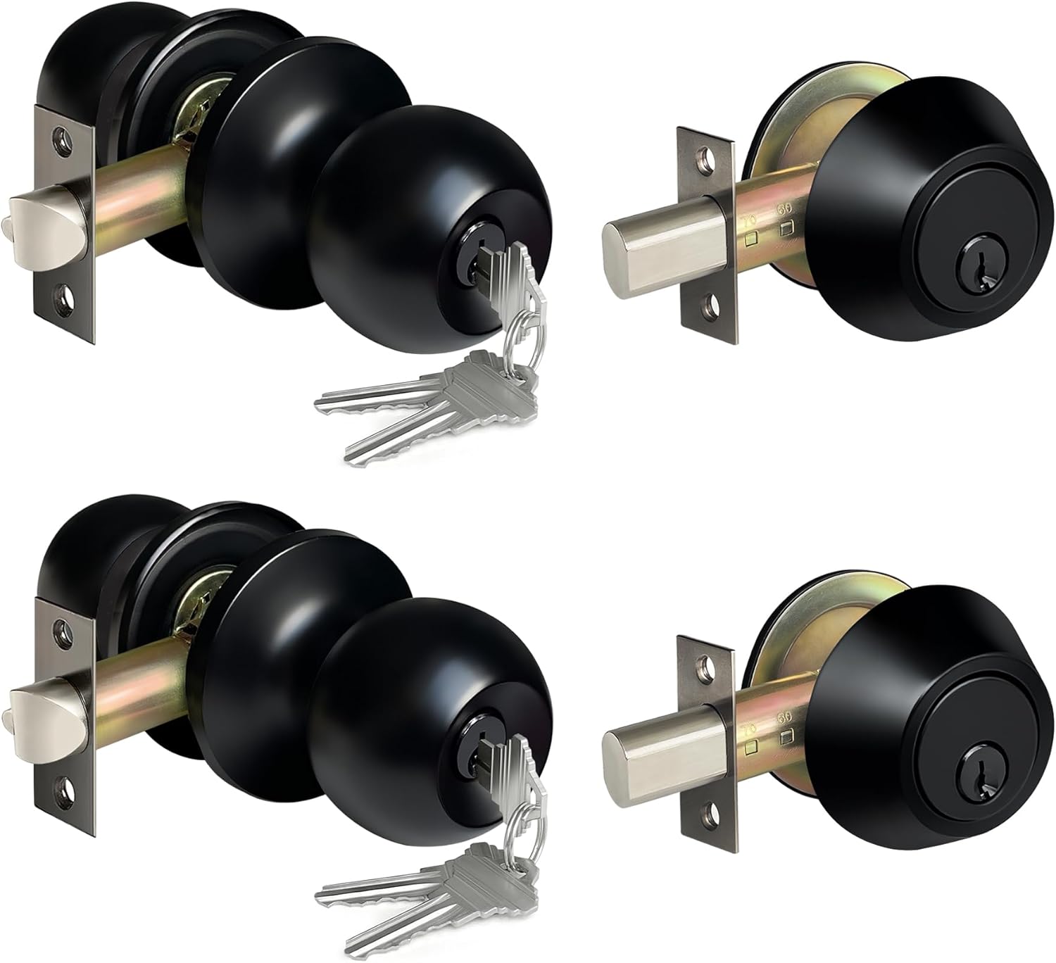 Keyed Alike Entry Door Knobs and Deadbolts Combo Set in Black