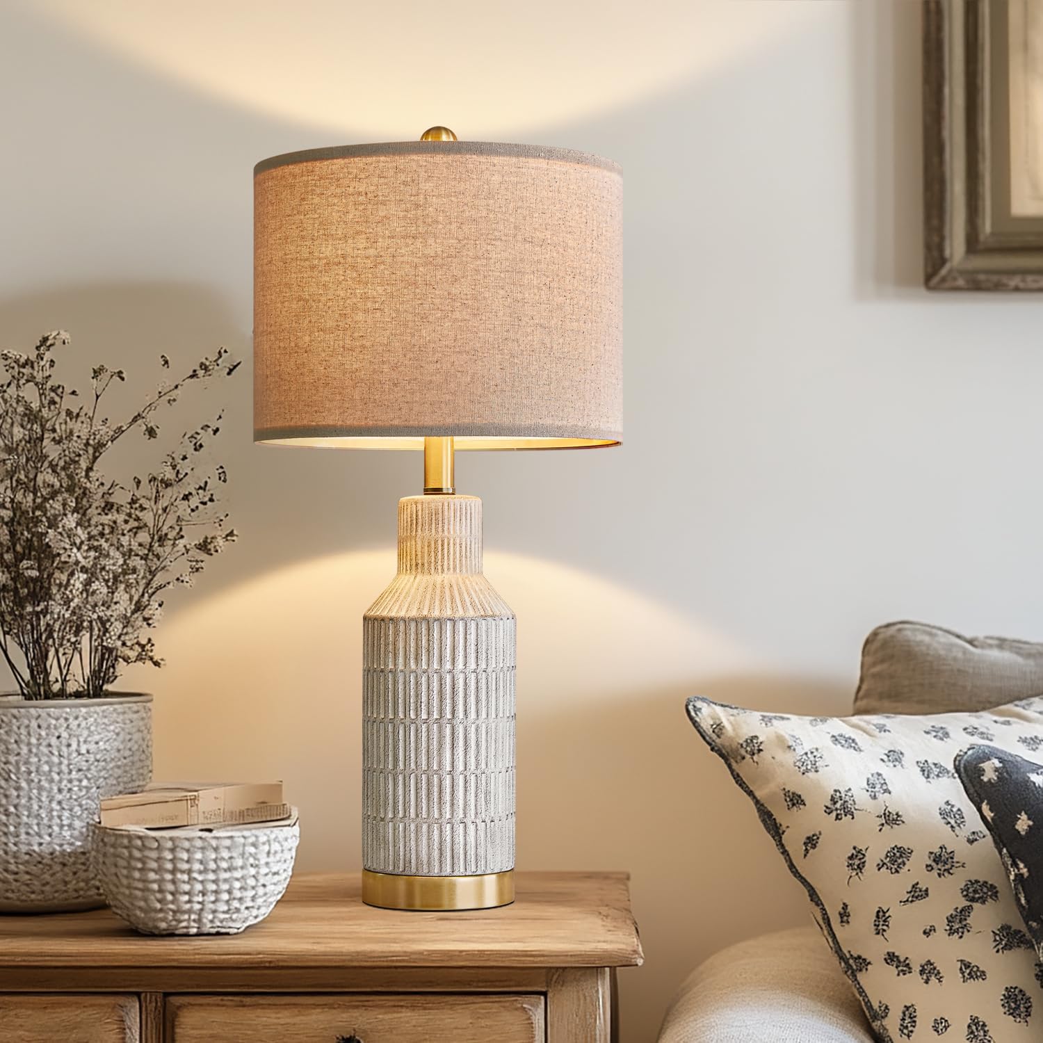 25 Inch Modern Ceramic Table Lamp for Living Room and Bedroom