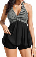 Tankini Swimsuit Two Piece Halter V Neck with Shorts - Modest Tummy is
