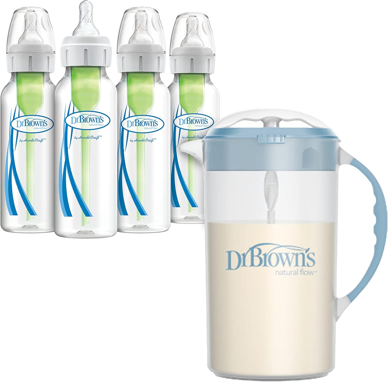 Dr. Brown's Baby Formula Mixing Pitcher and Anti-Colic Bottles