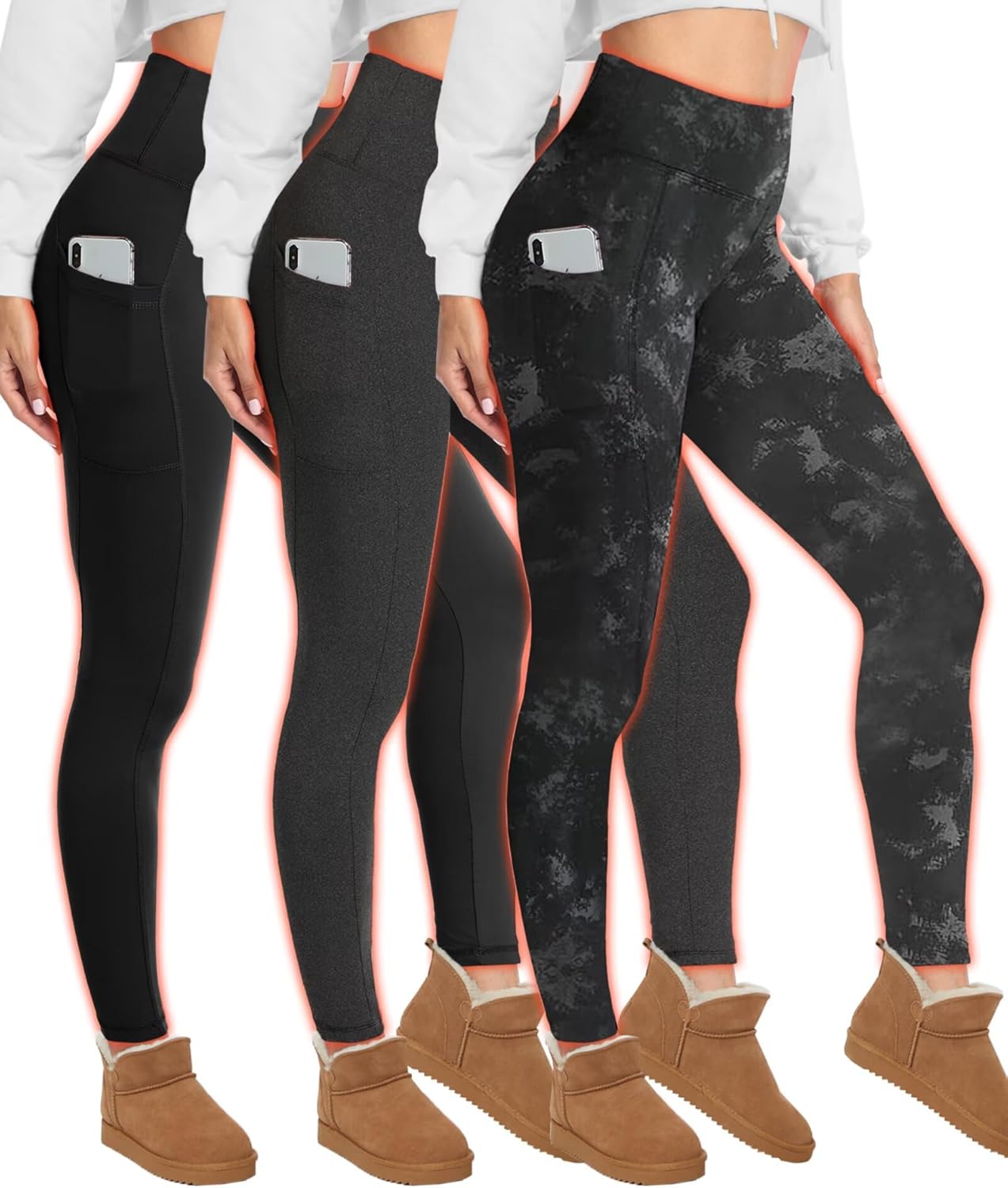Fleece Lined Leggings for Women with Pockets and Tummy Control
