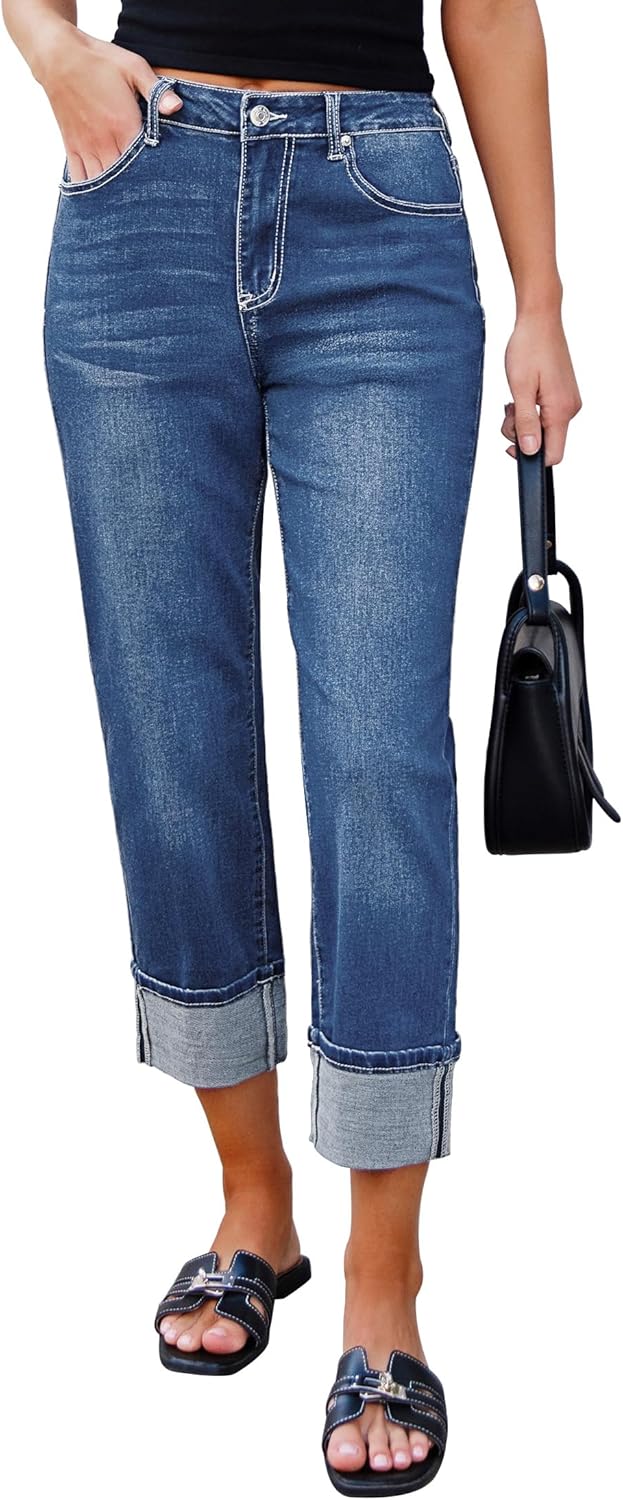 Luvamia Straight Leg Jeans for Women with Trendy Cuffed Hem