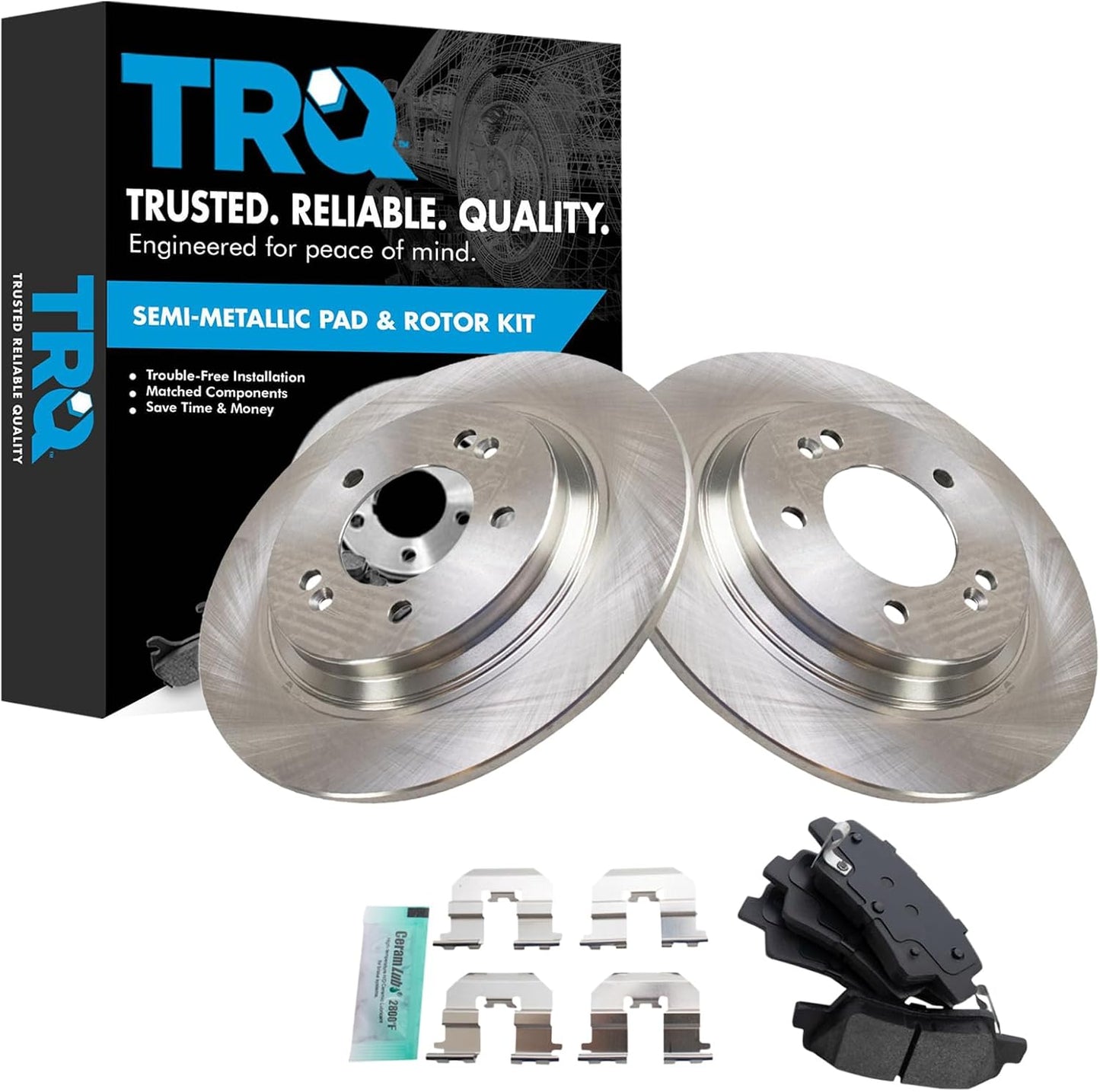 TRQ Rear Brake Pad & Rotor Kit for Hyundai and Kia Models