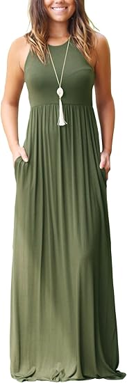 GRECERELLE Women's Sleeveless Racerback Maxi Dress with Pockets