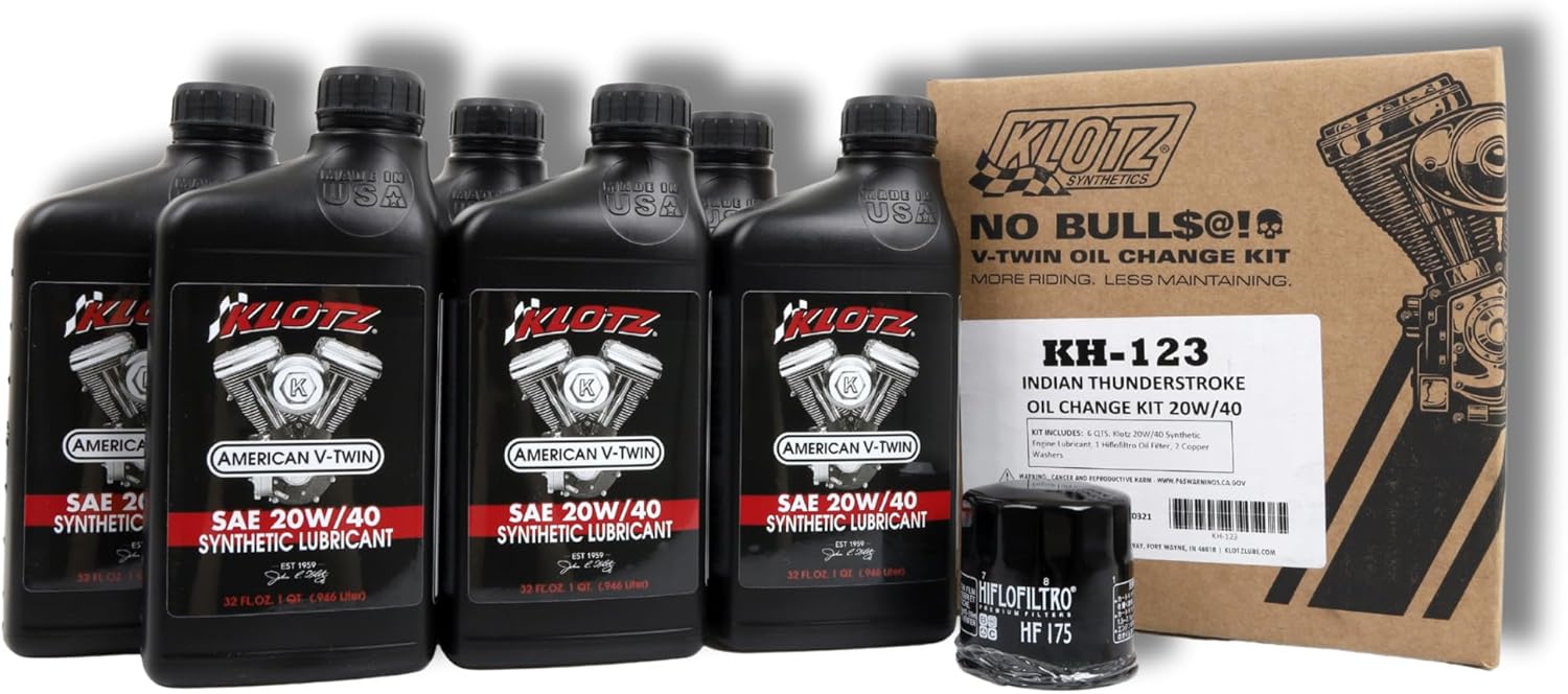 Klotz 6 Quart 20W-40 Synthetic Oil Change Kit for Indian Motorcycles