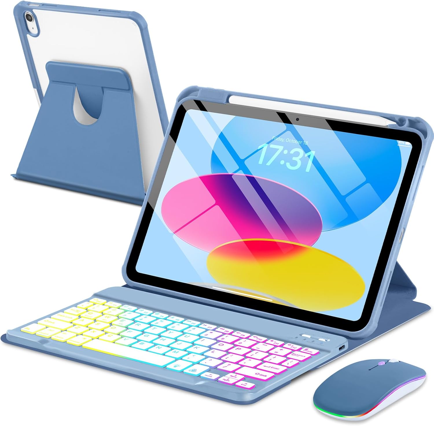 iPad Keyboard Case with Rainbow Backlight for 11/10.9 in