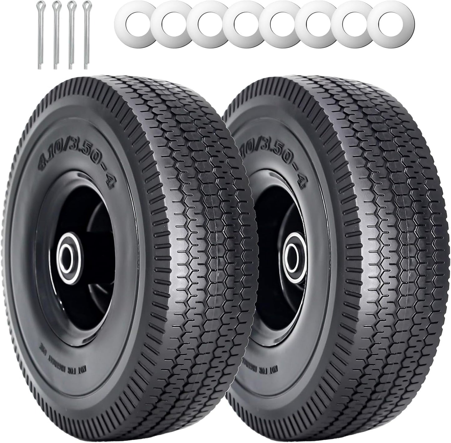 SIMEIQI 10 x 4.10/3.50-4 Solid PU Run-Flat Tire Wheel Set