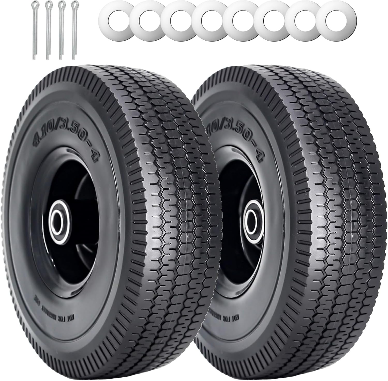SIMEIQI 10 x 4.10/3.50-4 Solid PU Run-Flat Tire Wheel Set