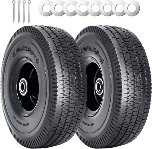 SIMEIQI 10 x 4.10/3.50-4 Solid PU Run-Flat Tire Wheel Set