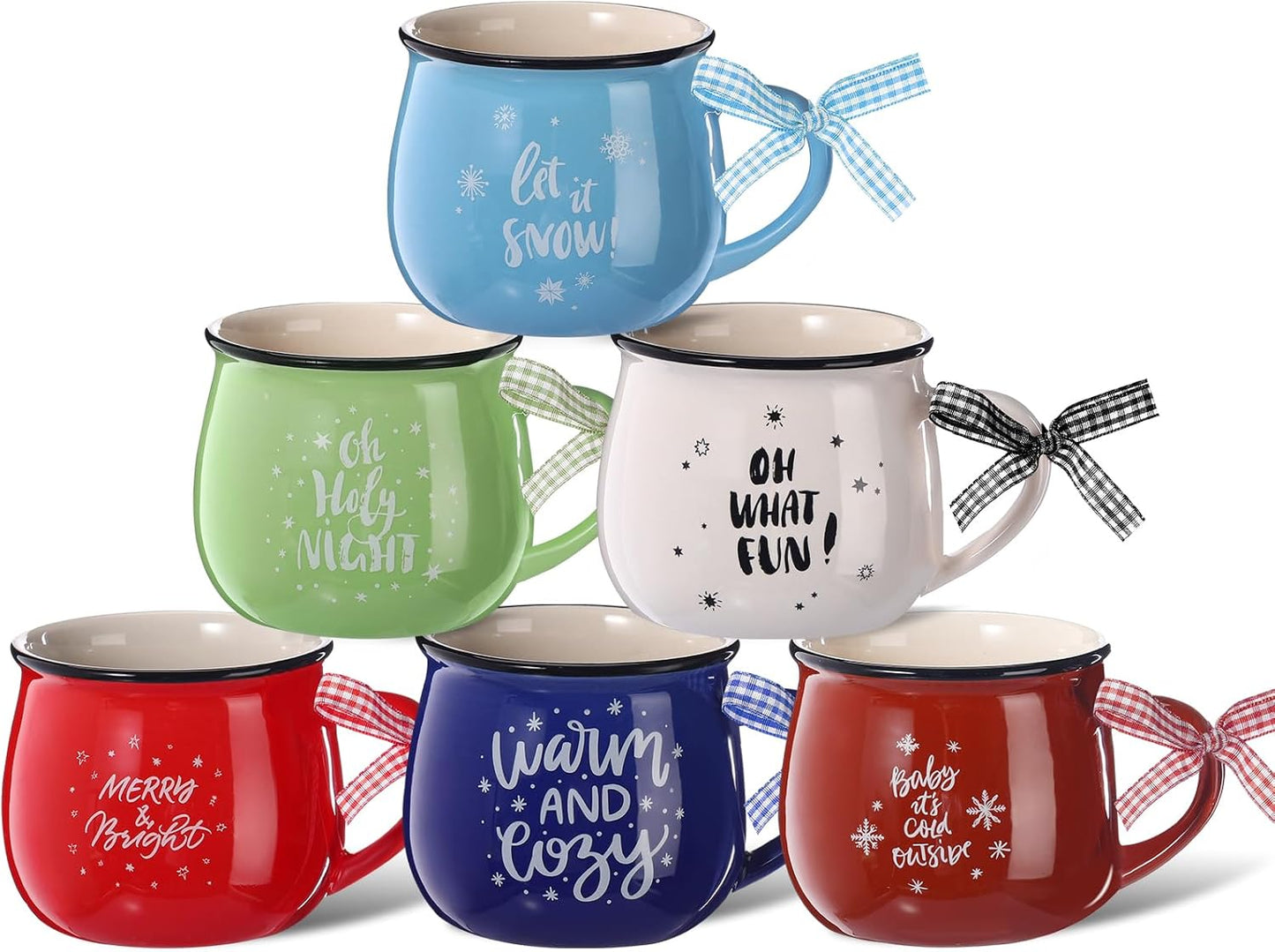 Christmas Coffee Mugs Set of 6 for Holiday Hot Cocoa Fun