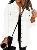 Vetinee Oversized Denim Button Up Shacket - Relaxed Frayed Hem Women's
