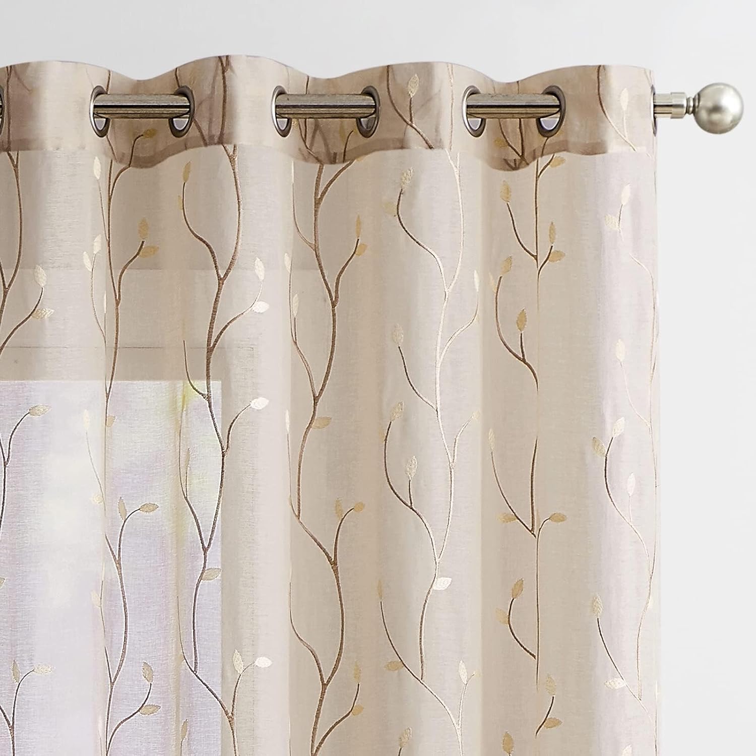 Botanical Embroidered Sheer Curtains for Bedroom and Living Room