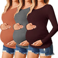 Ekouaer Womens Maternity Shirts Long Sleeve 3-Pack - Soft, Stretchy