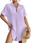 Women Swimsuit Coverup Shirt Dress Button Down - Lightweight