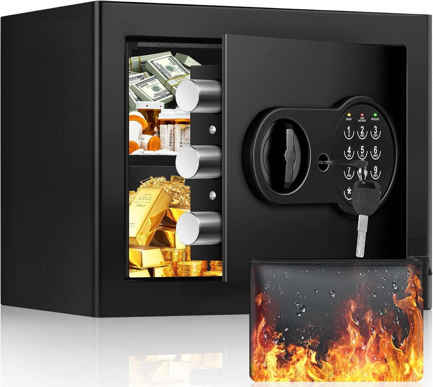 1.2 Cu Ft Home Safe with Fireproof Waterproof Bags and Keypad