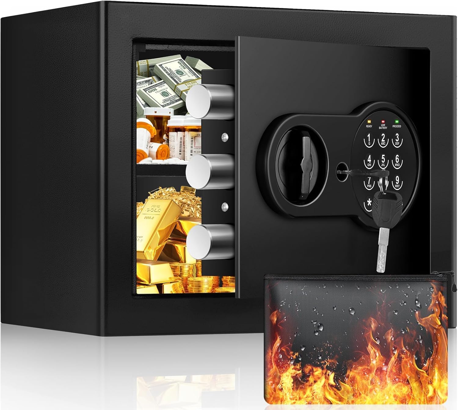 1.2 Cu Ft Home Safe with Fireproof Waterproof Bags and Keypad