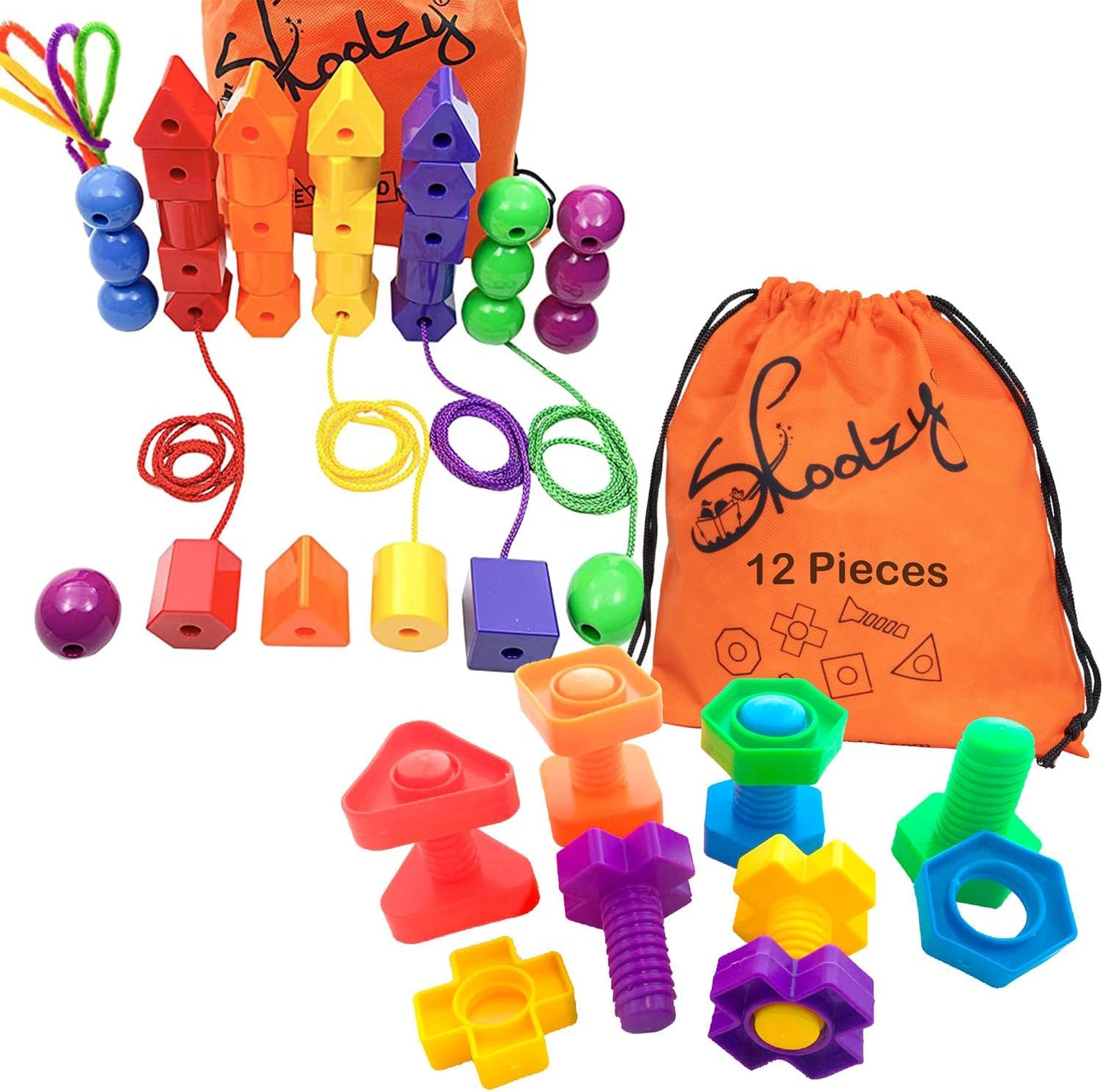 Skoolzy Rainbow Lacing Beads & Nuts and Bolts Educational Toy