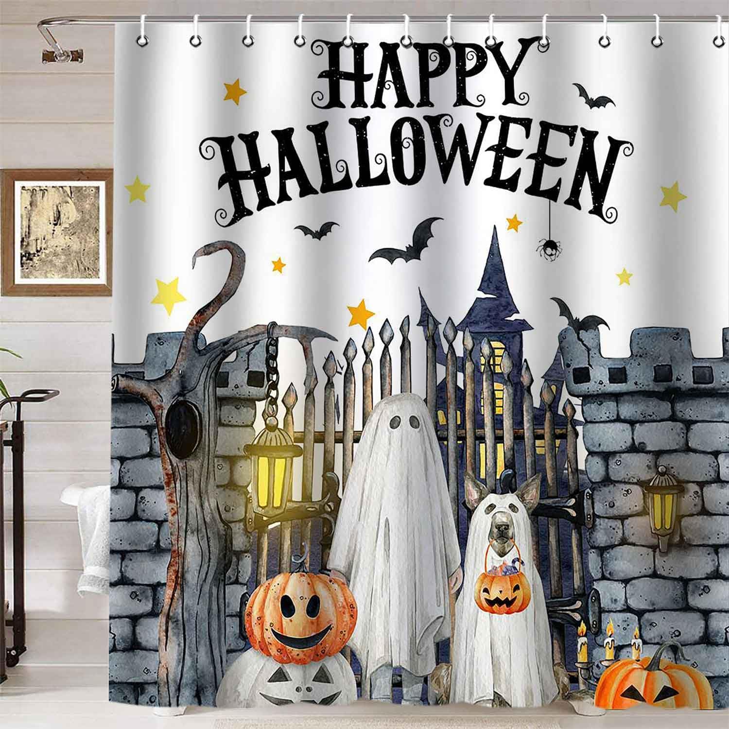 Cute Halloween Ghost Dog Shower Curtain