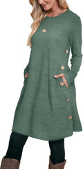 OFEEFAN Long Sleeve Tunic Dress with Pockets and Side Buttons