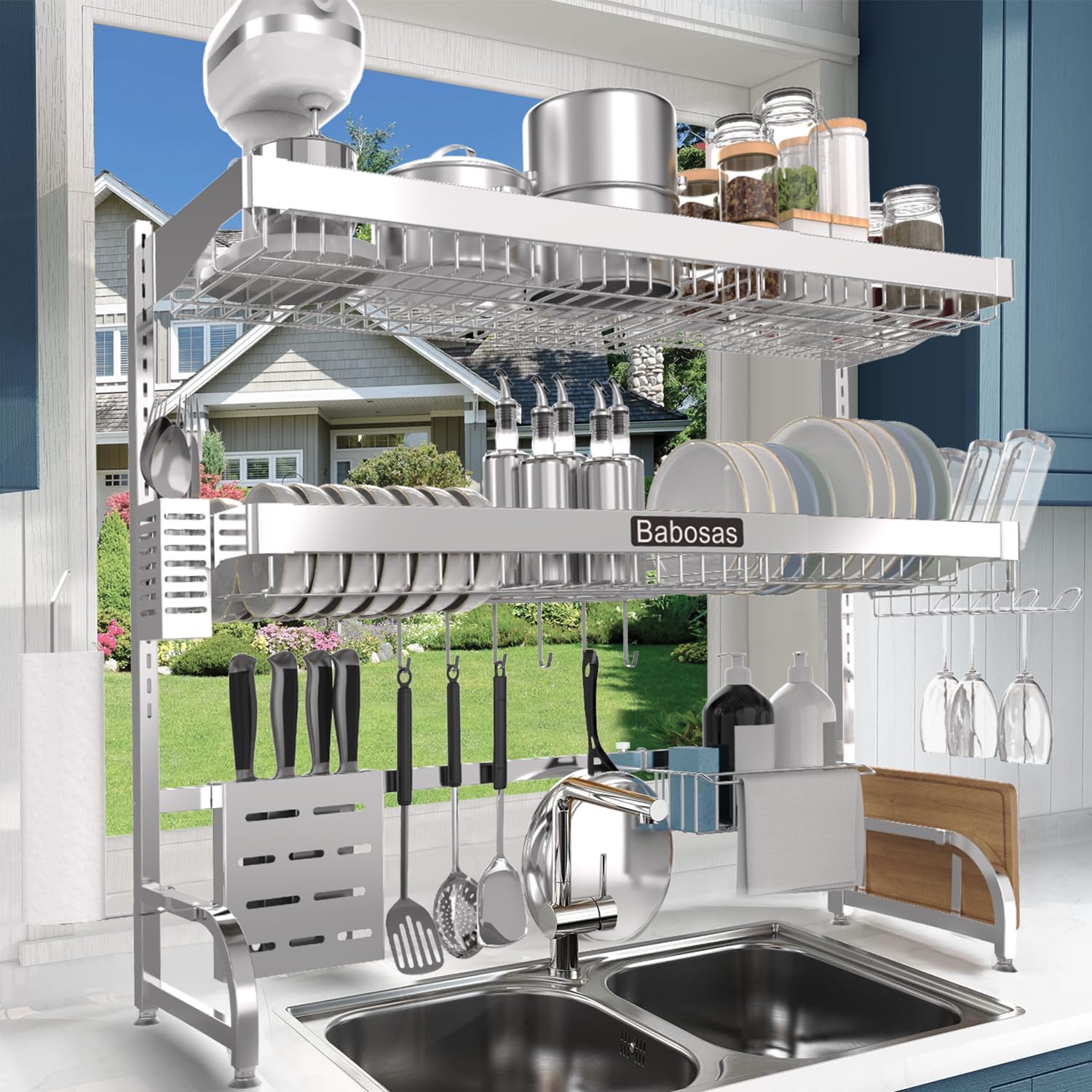 Over The Sink Dish Drying Rack - Adjustable Stainless Steel Design