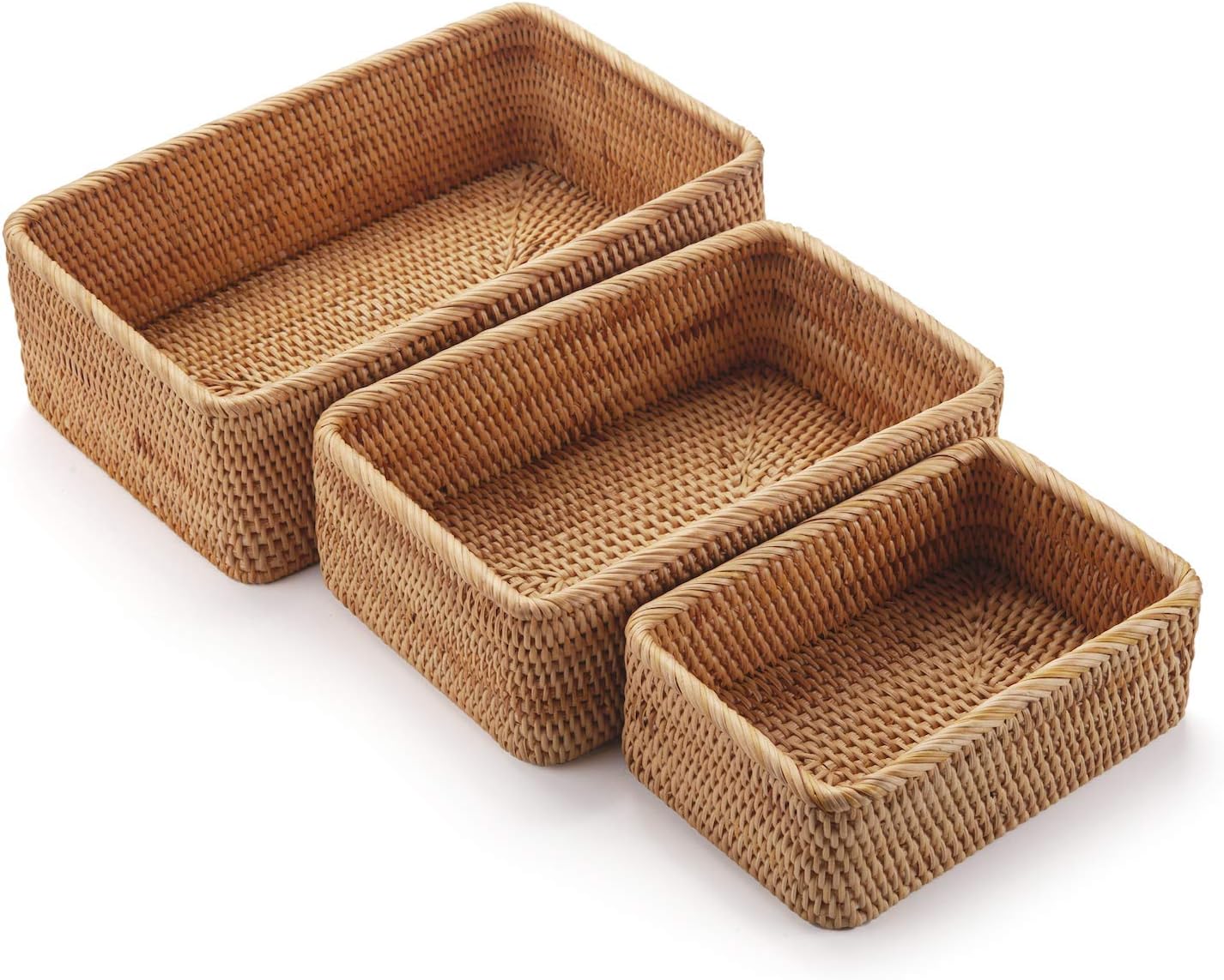 Natural Rattan Fruit Storage Baskets Set of 3 for Home Use