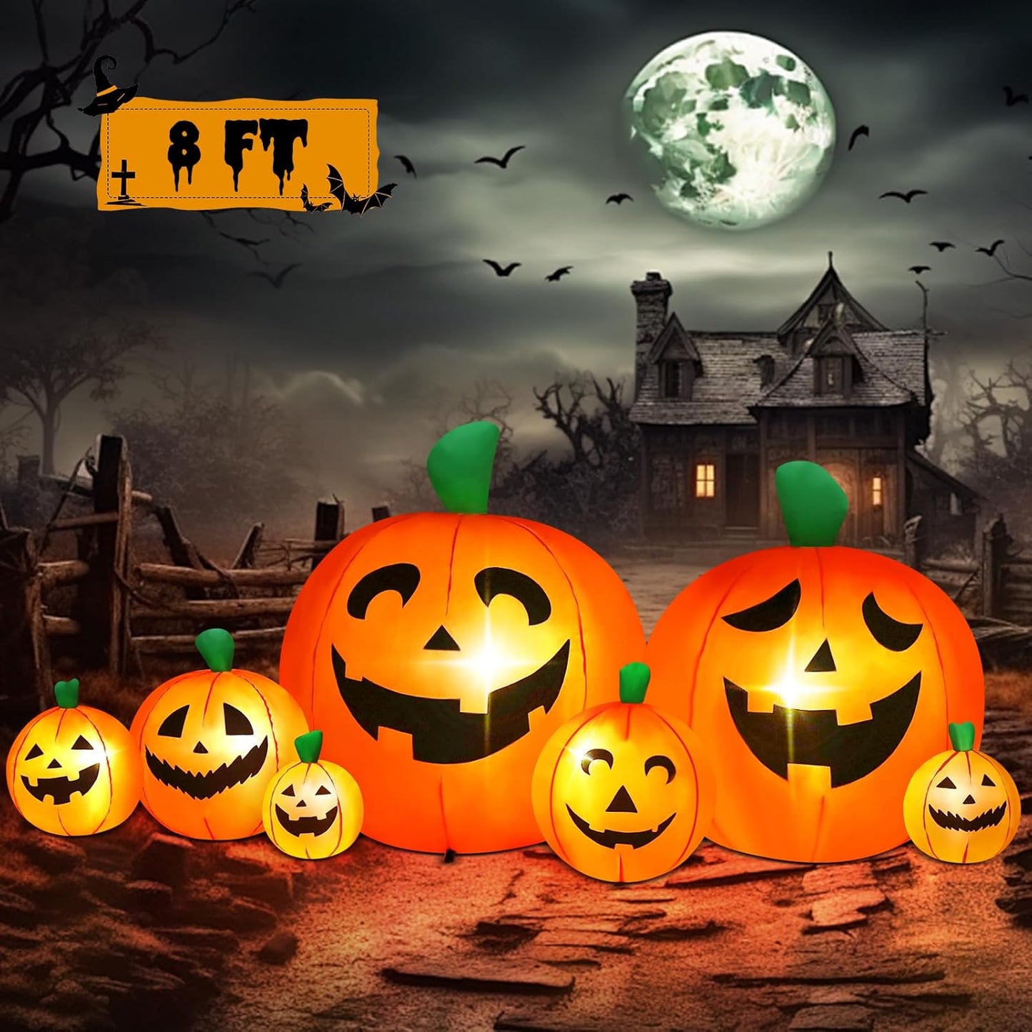 8FT Halloween Inflatables Pumpkins Decoration for Outdoor Fun