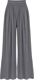 Womens Wide Leg Palazzo Knit Trousers - Pleated Elastic Waist