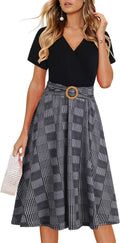 Women's Elegant Criss-Cross V Neck Vintage Fit-and-Flare Dress