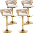 Gold Velvet Bar Stools Set of 4 for Kitchen Island and Pub