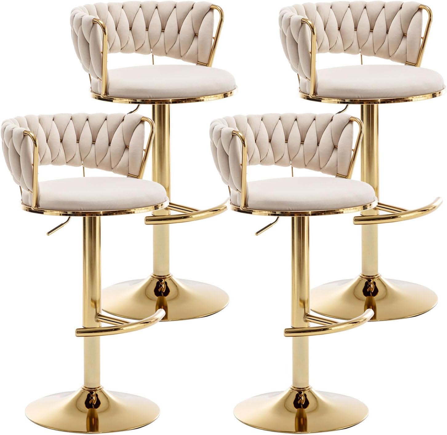 Gold Velvet Bar Stools Set of 4 for Kitchen Island and Pub