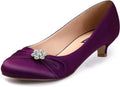 Women Closed Toe Satin Kitten Heels Rhinestone Pumps - Comfortable Low