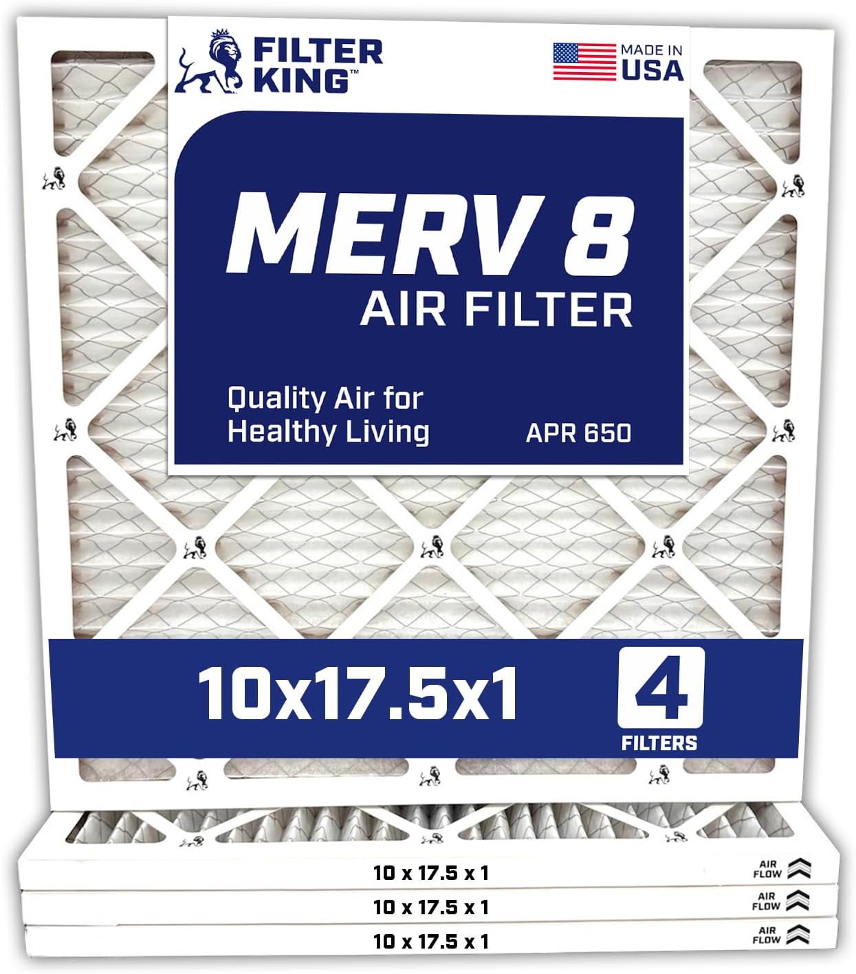 MERV 8 Air Filter 10x17.5x1 - 4-Pack for HVAC Systems