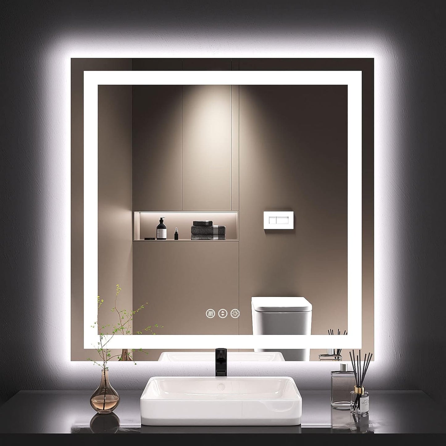 LOAAO 36X36 LED Bathroom Mirror with Lights and Anti-Fog Feature