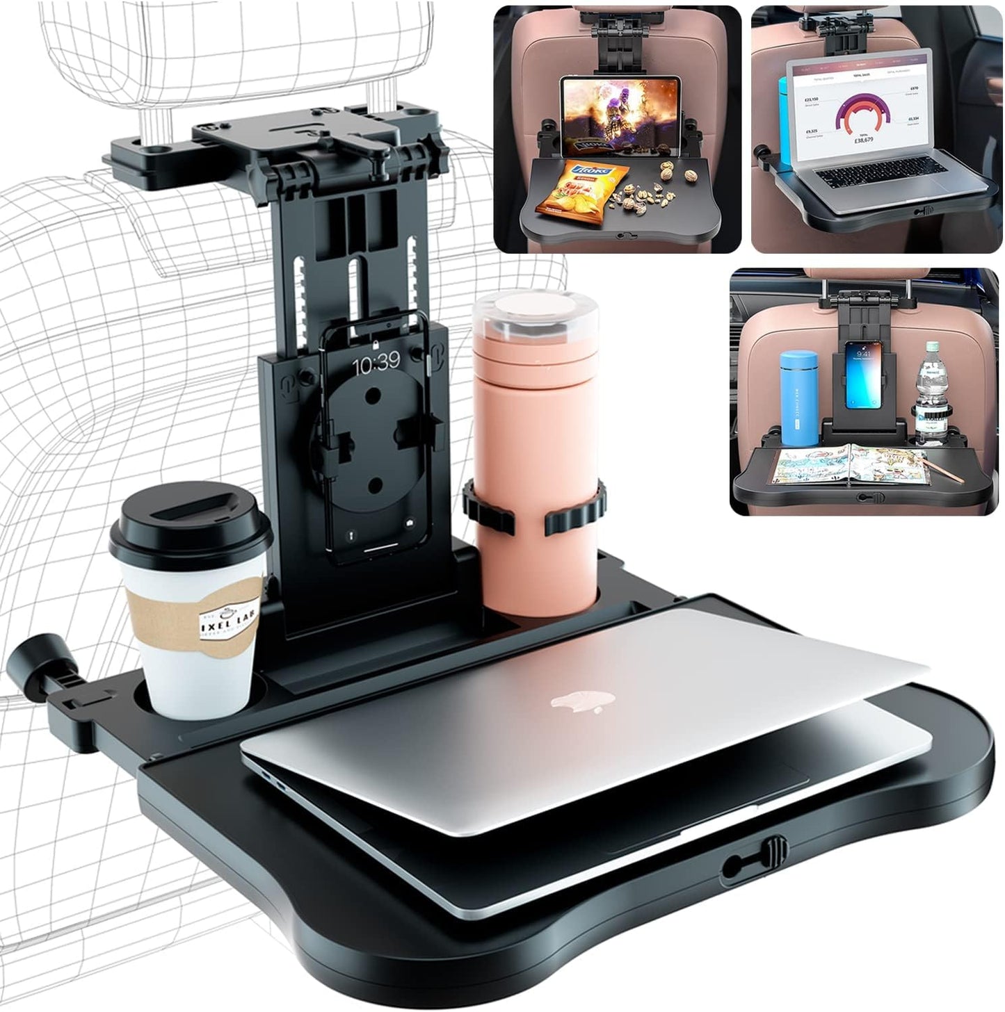 Car Back Seat Tray Table - Multifunctional Travel Desk for Eating