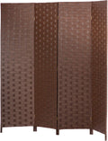 Room Divider 4 Panel Mesh Woven Wooden Folding Screen - Portable