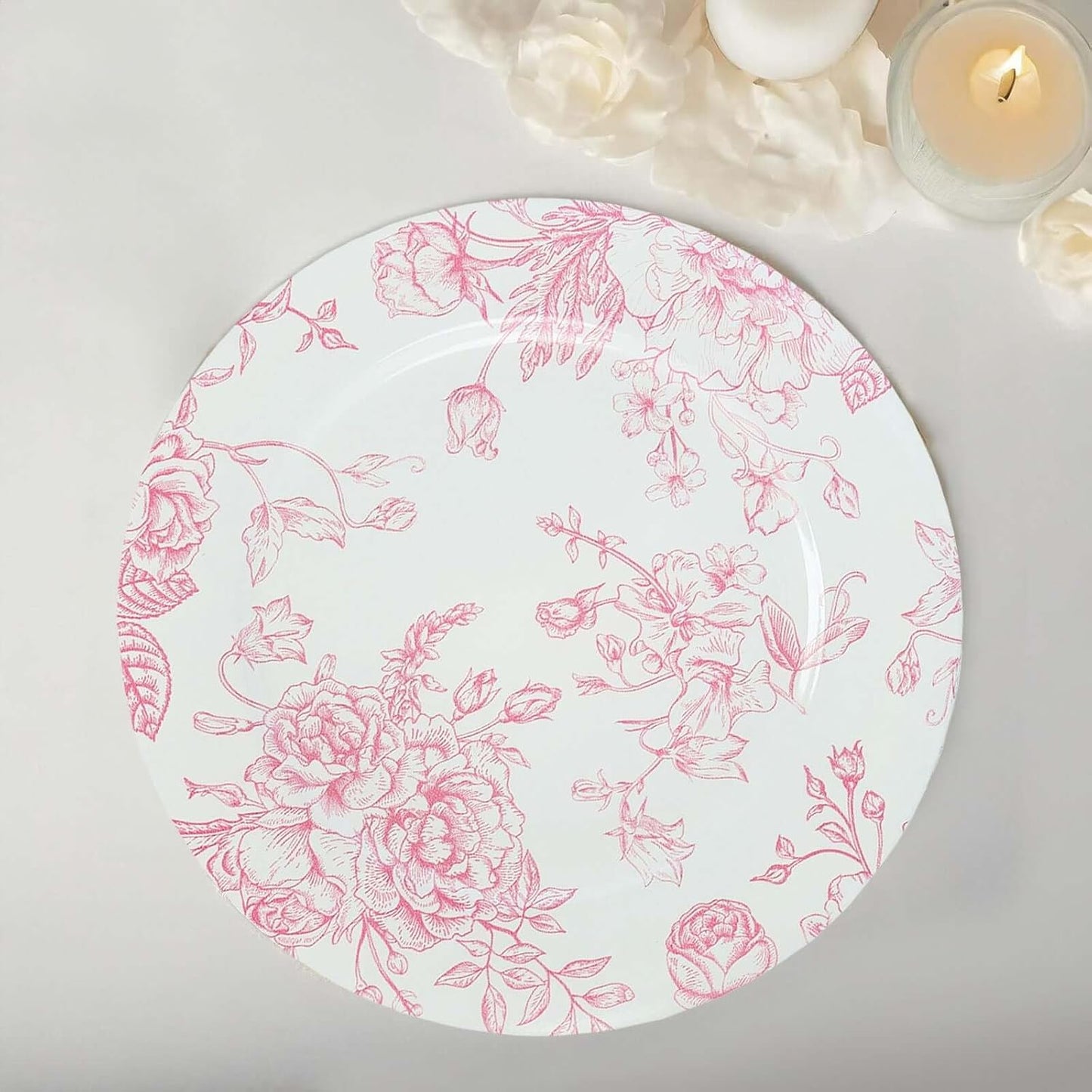 French Toile Floral Charger Plates - Set of 6, Elegant Event Decor - 13 - Efavormart.com