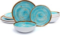TP 12-Piece Dinnerware Set Turquoise Swirl - Durable Melamine for 4