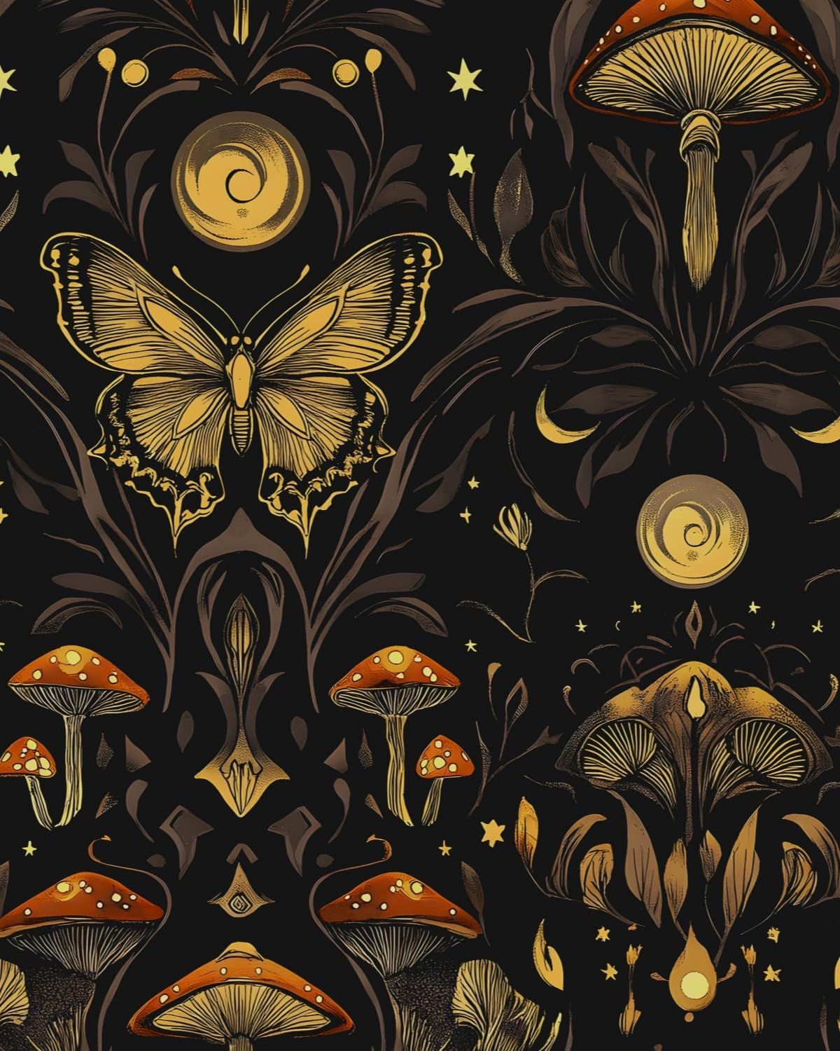 Vintage Mushroom Wallpaper for Renter Friendly Home Decor