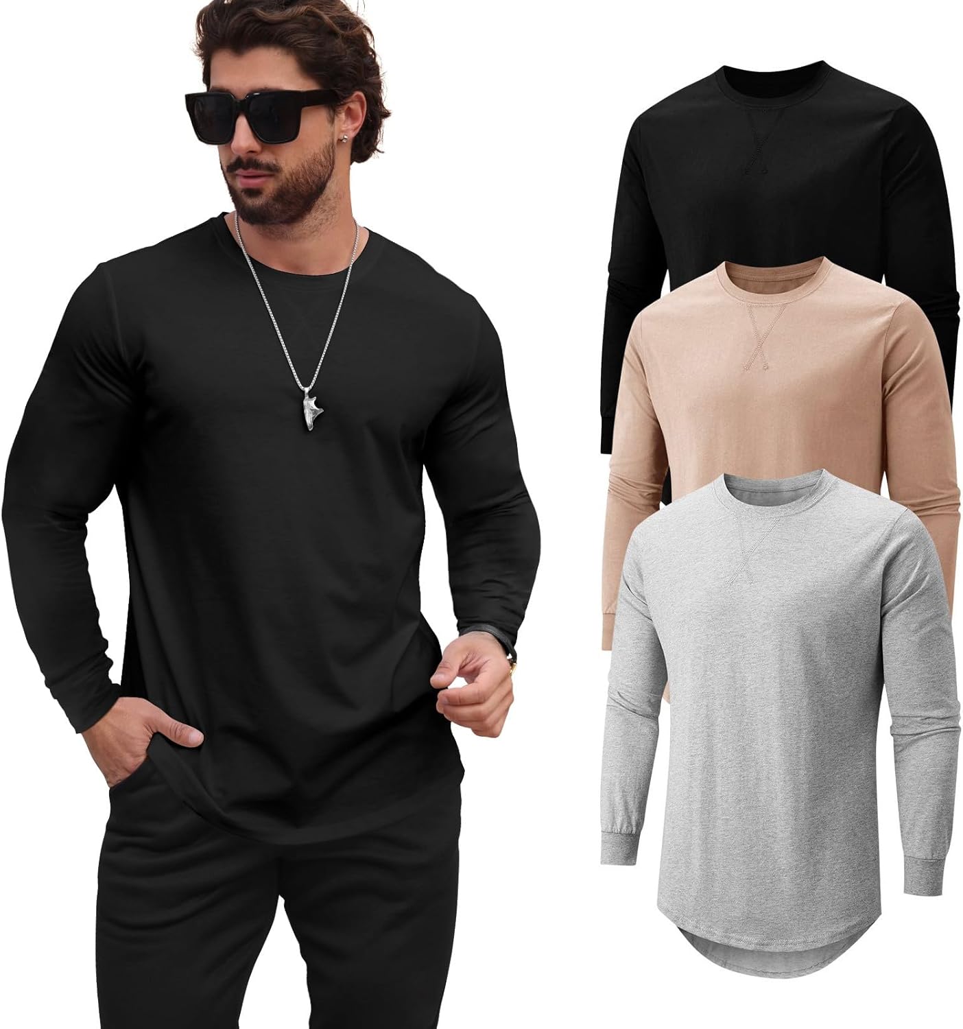 Mens T Shirts Casual Hipster Hip Hop Longline Crewneck Tee