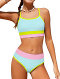 Girls Bathing Suit Color-Block Two Piece Swimsuit for Ages 7-18