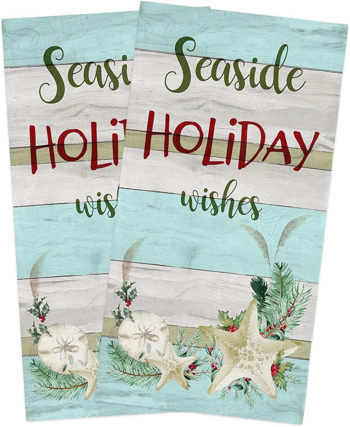 Coastal Christmas Fast Drying Kitchen Towels Set - Seaside Holiday Wishes!