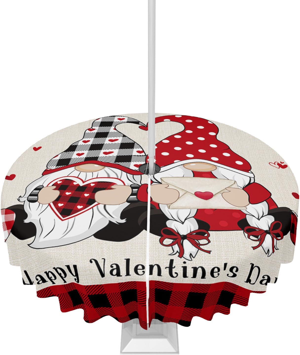 Waterproof Valentine's Day Round Tablecloth - Love Gnomes Design - 60
