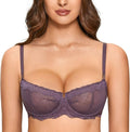 DOBREVA Women's Lace Balconette Bra - Unlined Demi Sheer Comfort