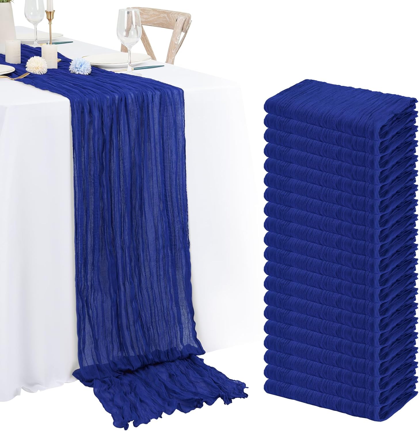 20 Pack Royal Blue Cheesecloth Table Runner for Elegant Events